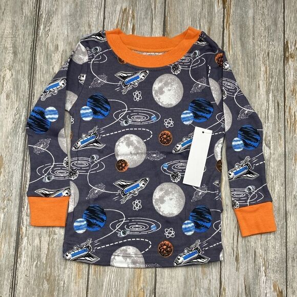 Spaceship Galaxy Cotton Long Sleeve Tight Fit Pajamas Lounge 2-Piece Set Sz 18M - Picture 2 of 7